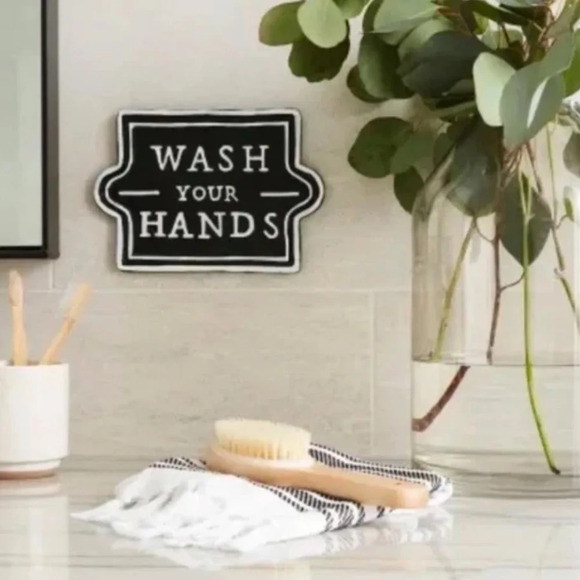 NWOT Hearth & Hand Magnolia Home Joanna Gaines Wash Your Hands Towel Hanger Sign - Picture 6 of 6